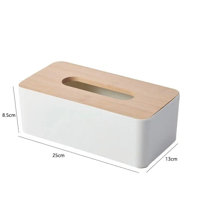 Bamboo Lid Plastic Tissue Box Organizer Rectangular Paper Towel