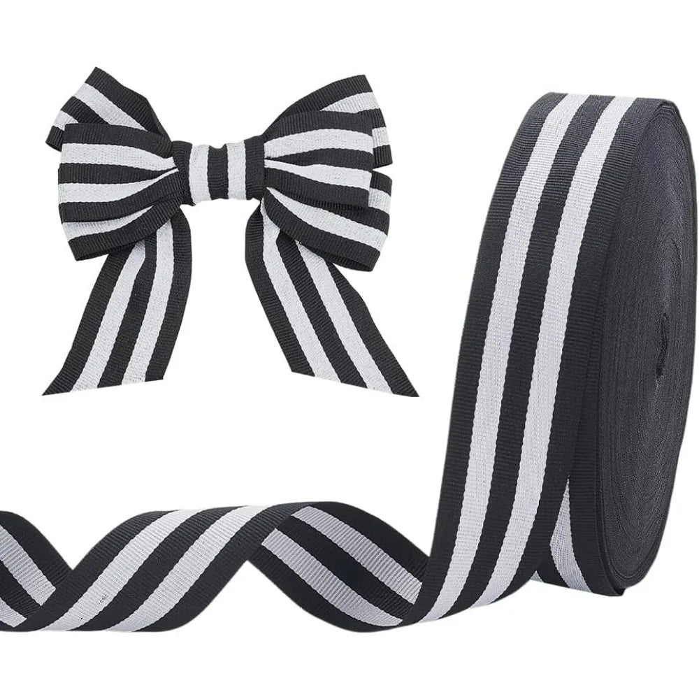 Black & White Striped Grosgrain Ribbon 1.57" – 50 Yards