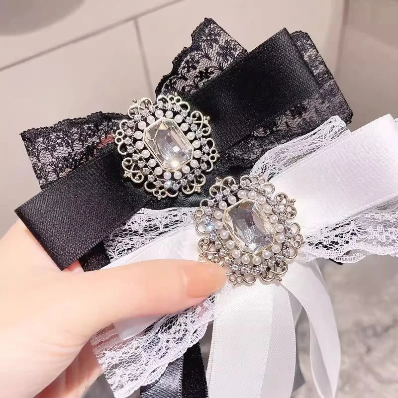 Cloth Art Bow Tie Rhinestone Bowknot Brooch for Women