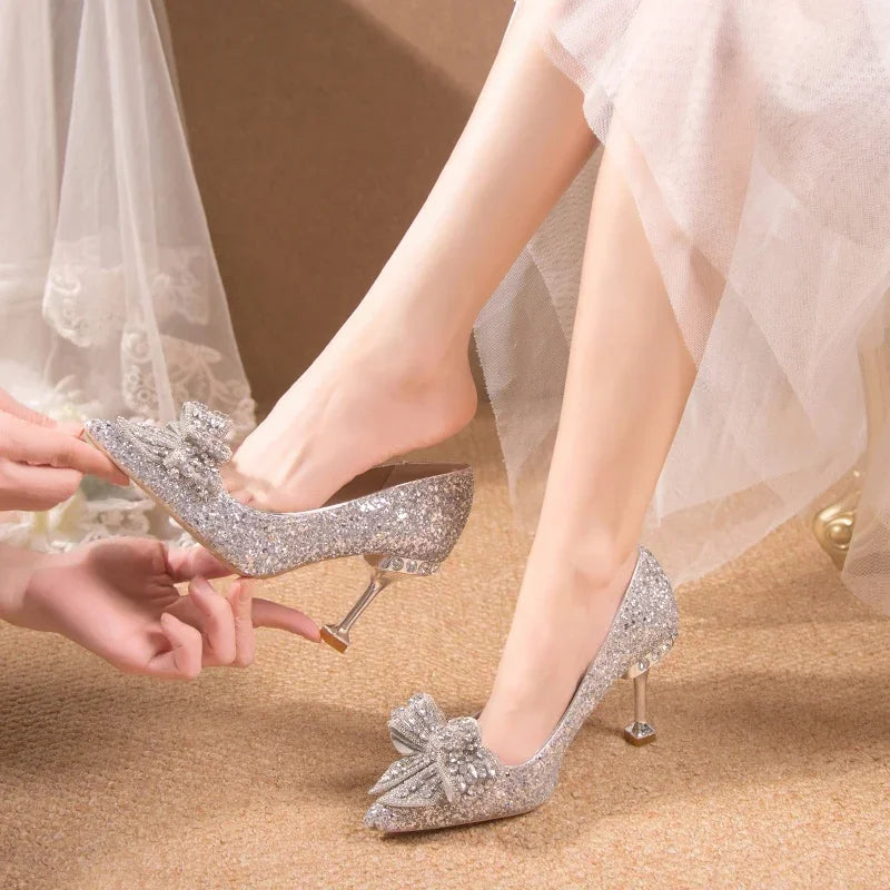 Women's Rhinestone High Heel Pumps – Bridal Wedding Party Shoes