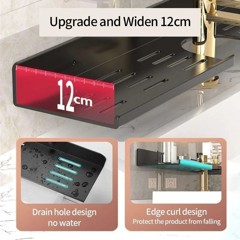 Metal Bathroom Faucet Storage Tray & Wall-Mount Rack