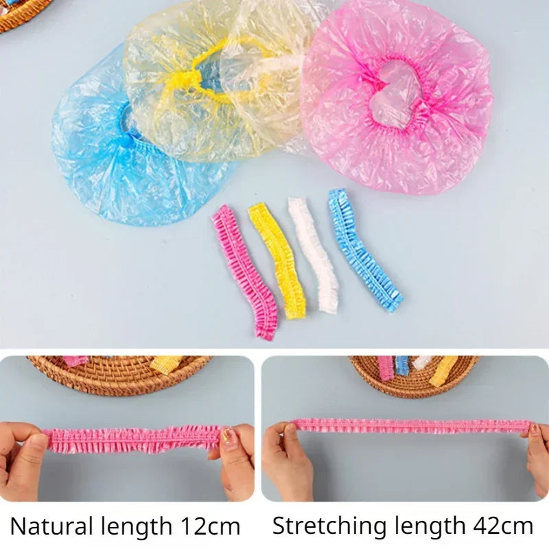 Disposable Shower Caps 100pcs – Waterproof Elastic PE Caps