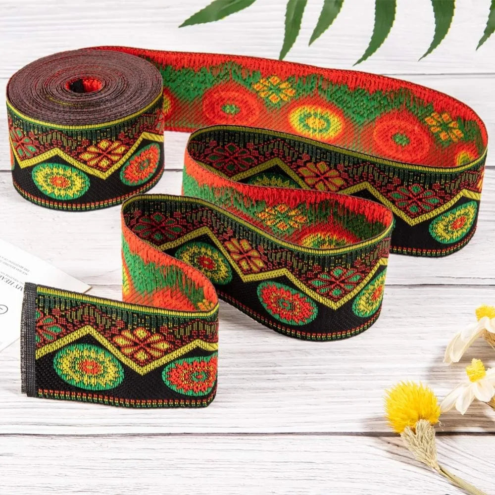 Floral Embroidery Polyester Ribbon 48.5mm 7m | Craft Trim