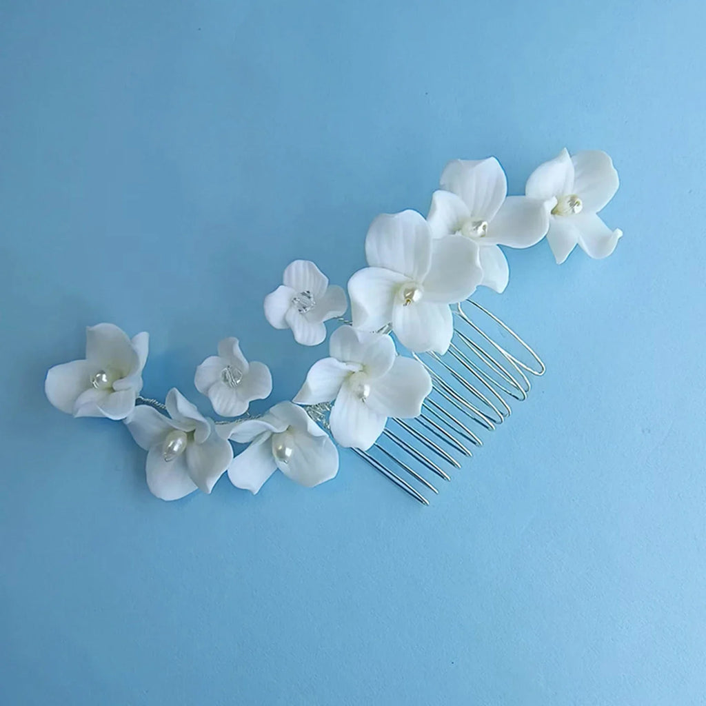 Handmade Ceramic Pearl Hair Combs & Bun Maker Set