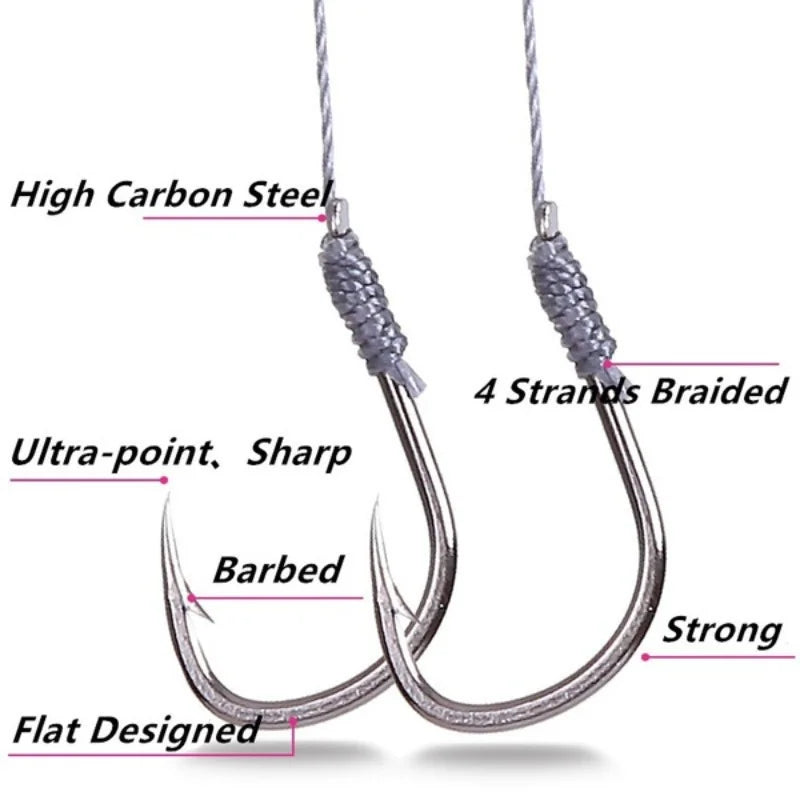 50-Pack Size 10 Barbed Fishing Hooks – Pre-Tied Steel Alloy