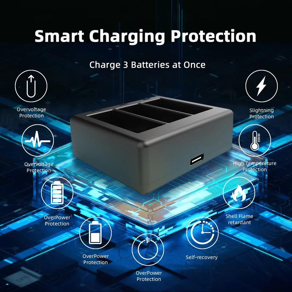 TELESIN Quick Battery Charger 3 Slots Gopro 9 10 11 Hero Black Action