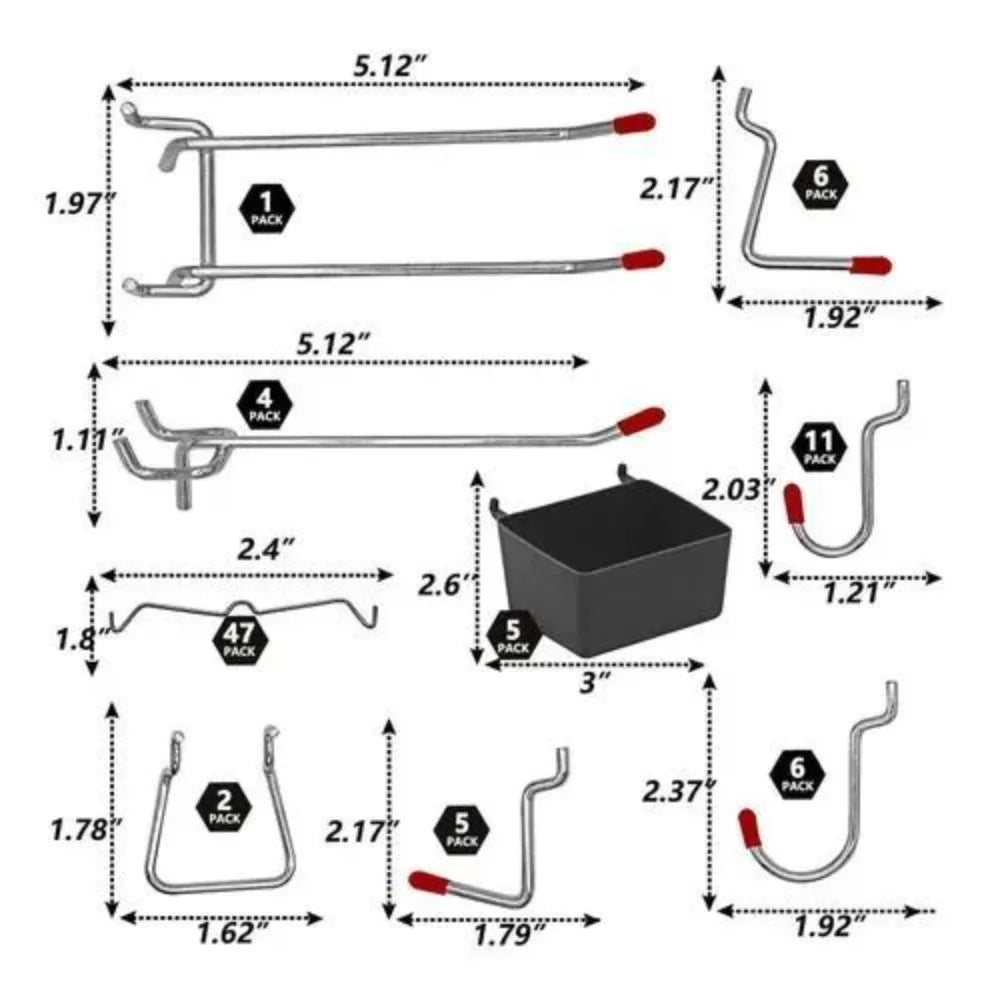114-Pc Pegboard Hooks Set – Metal Hooks, Bins & Peg Locks