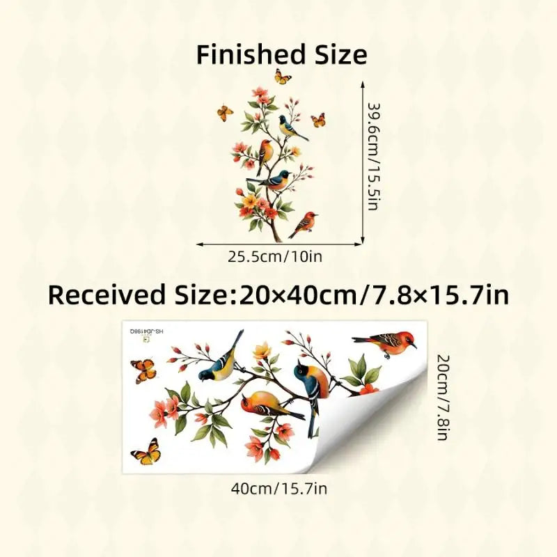 Tree Branch Bird & Butterfly Window Cling PVC Decal Sticker