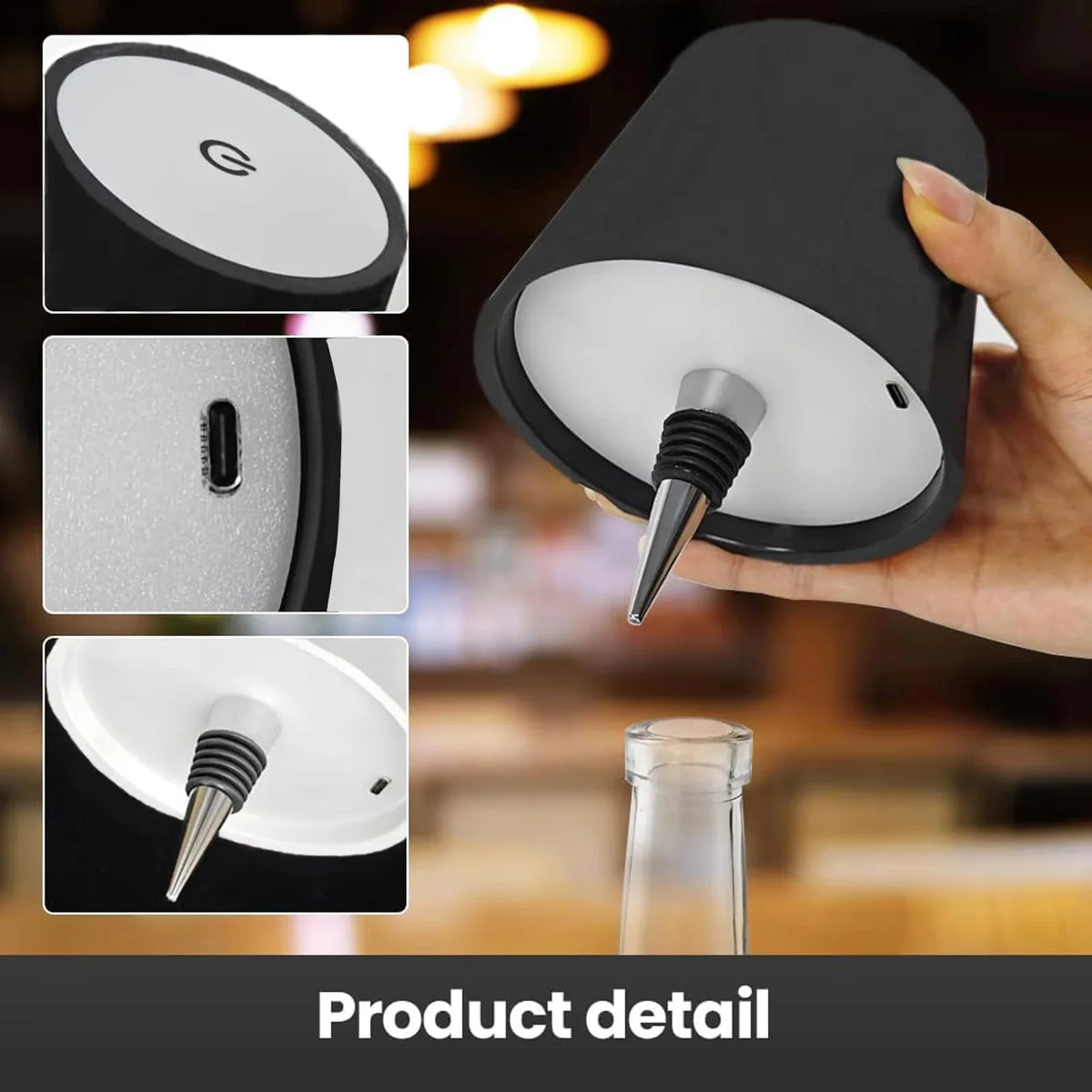 Wireless Wine Bottle LED Lamp – Touch Dimmer, USB-C Charging