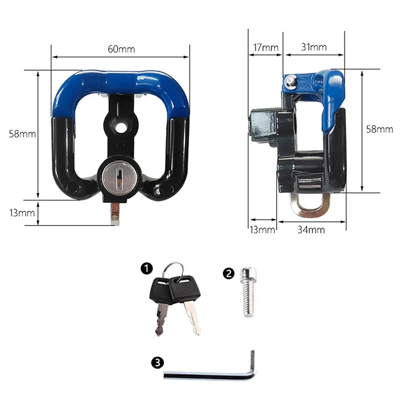 Anti-Theft Motorcycle & Bicycle Helmet Lock with 2 Keys
