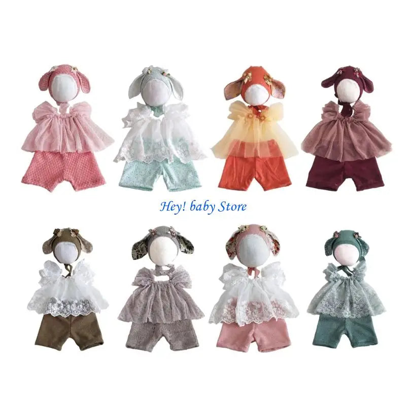 Newborn Photo Outfit | Lace Tulle Dress & Animal Ear Hat Set