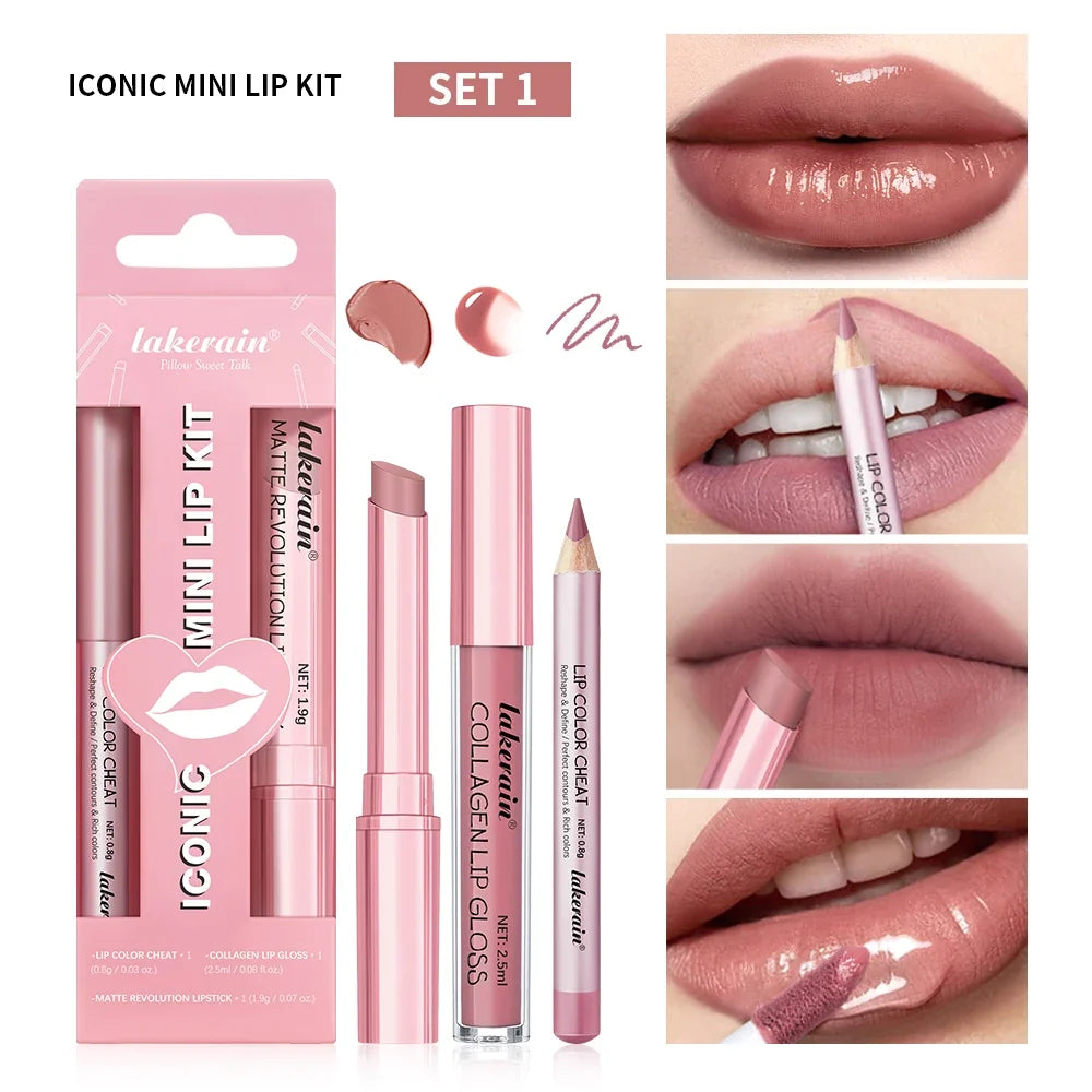 3-in-1 Mini Lip Kit – Lip Liner, Lipstick & Lip Gloss Set
