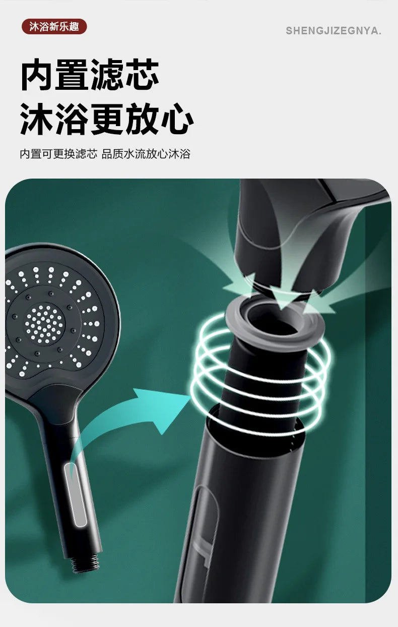 Black 3-Mode High-Pressure Shower Head | Rainfall & Anion Filter
