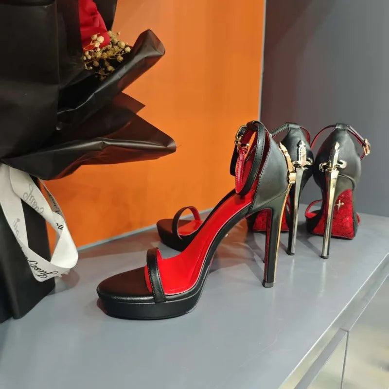 Women's Open-Toe Metal Stiletto Heel Sandals | Banquet Pumps