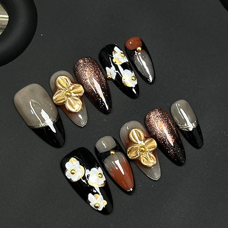 3D Petal Almond Press On Nails | French Reusable Nail Tips