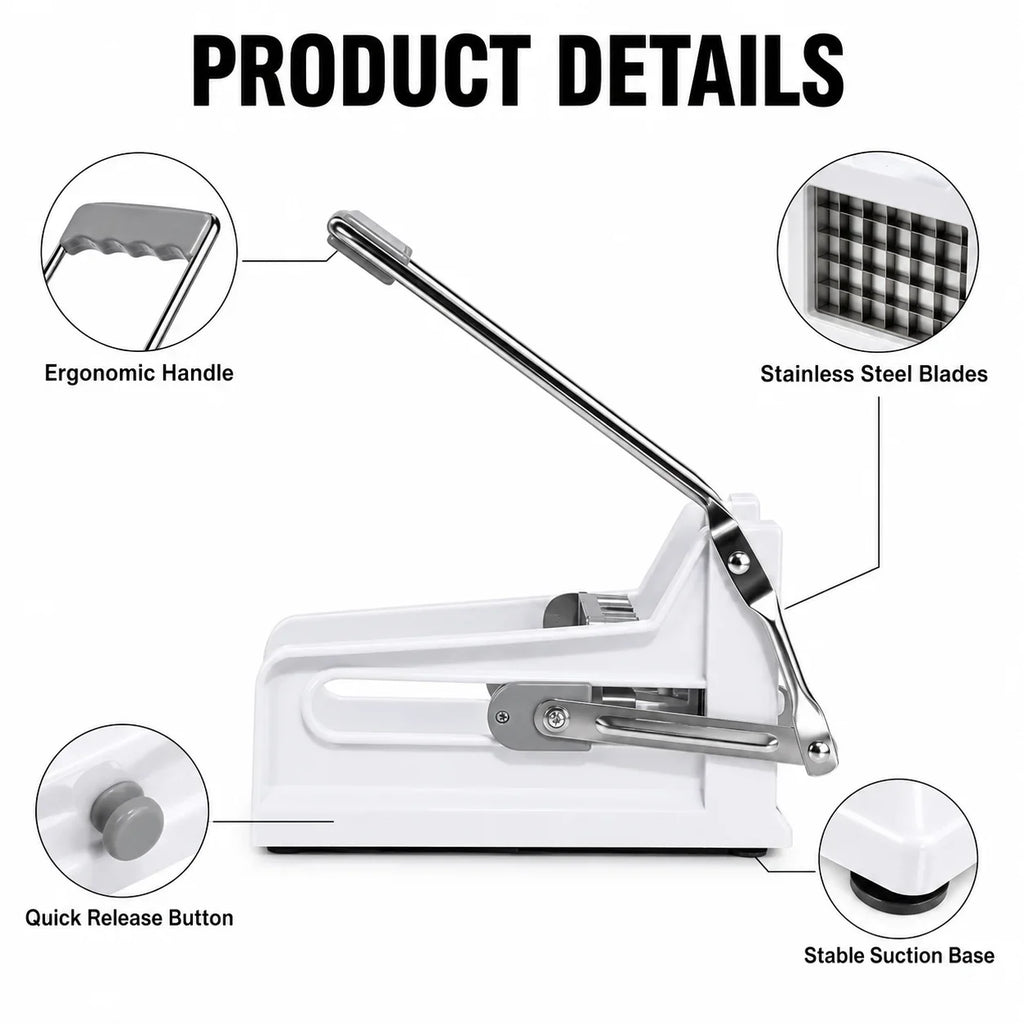 French Fry Cutter – Stainless Steel Potato Slicer with 2 Blades