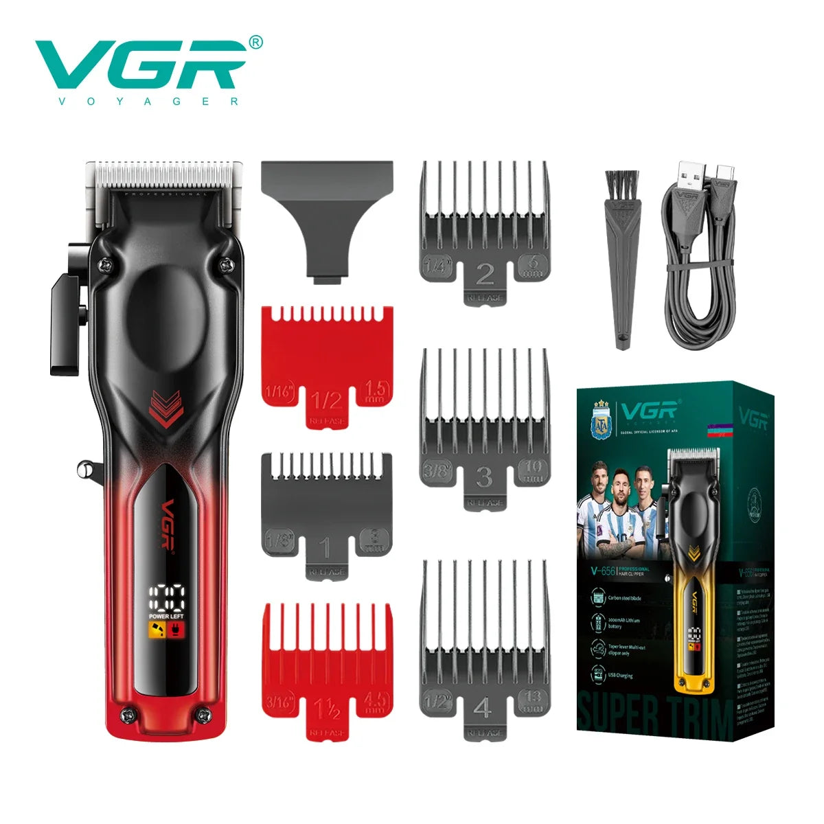 VGR V-656 Electric Hair Clipper Set | LCD Display & 6 Combs