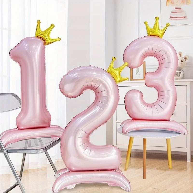 40-Inch Foil Number Balloon – Pink Crown Princess Party Decor