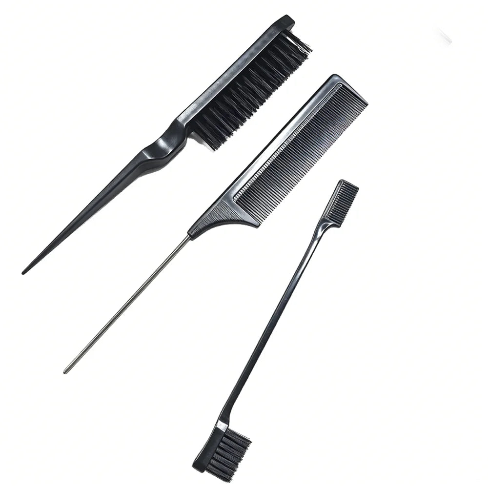 3-Piece Hairdressing Brush Kit – Teasing, Edge & Braiding Combs