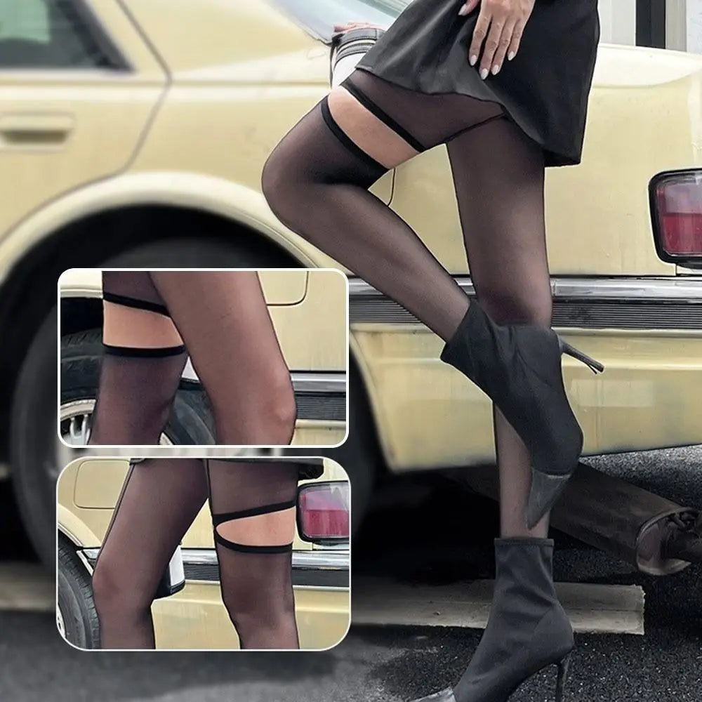 Women's Asymmetric Hollow Out Tights – Vertical Line Stockings