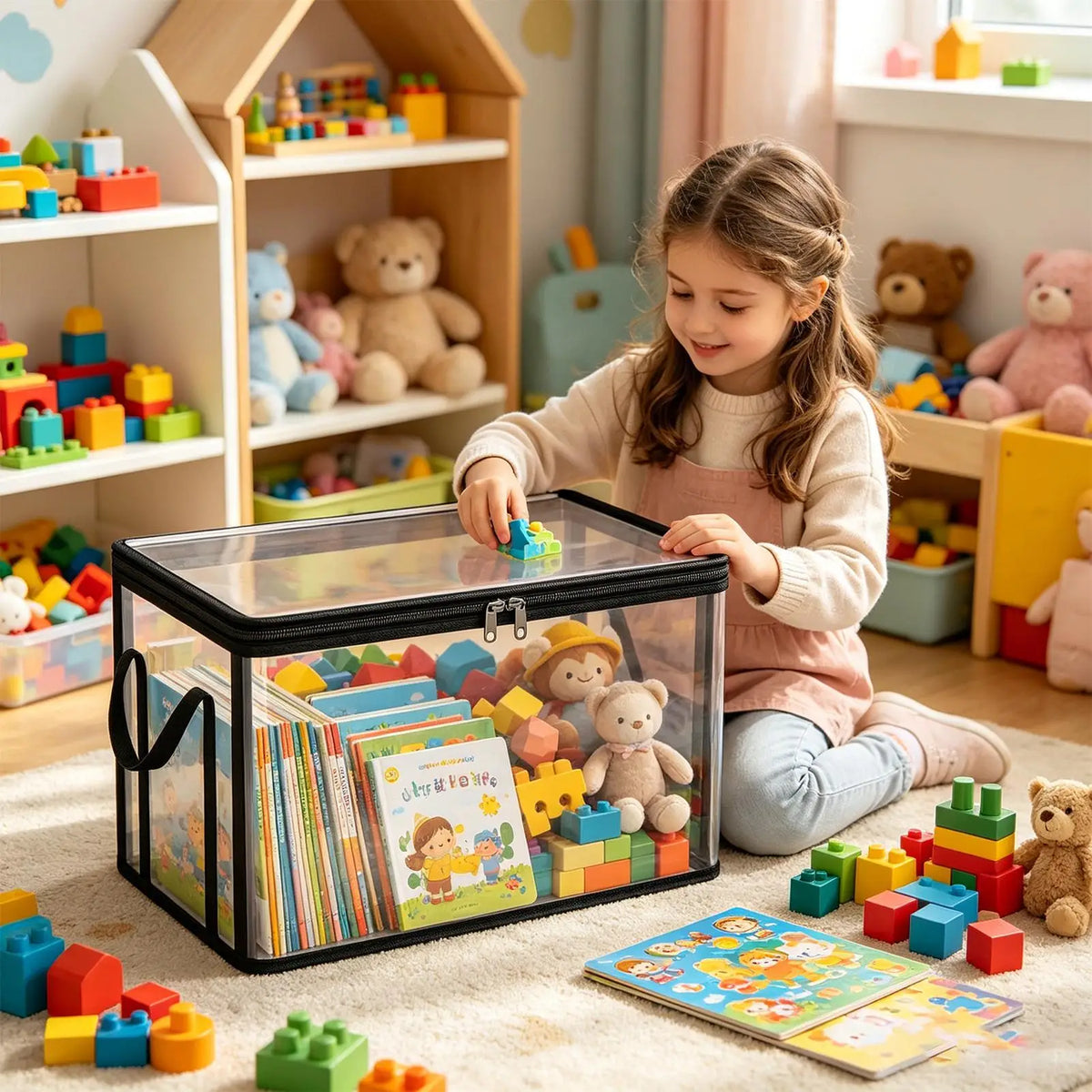 Clear Stackable Large Capacity Book Storage Box Containers