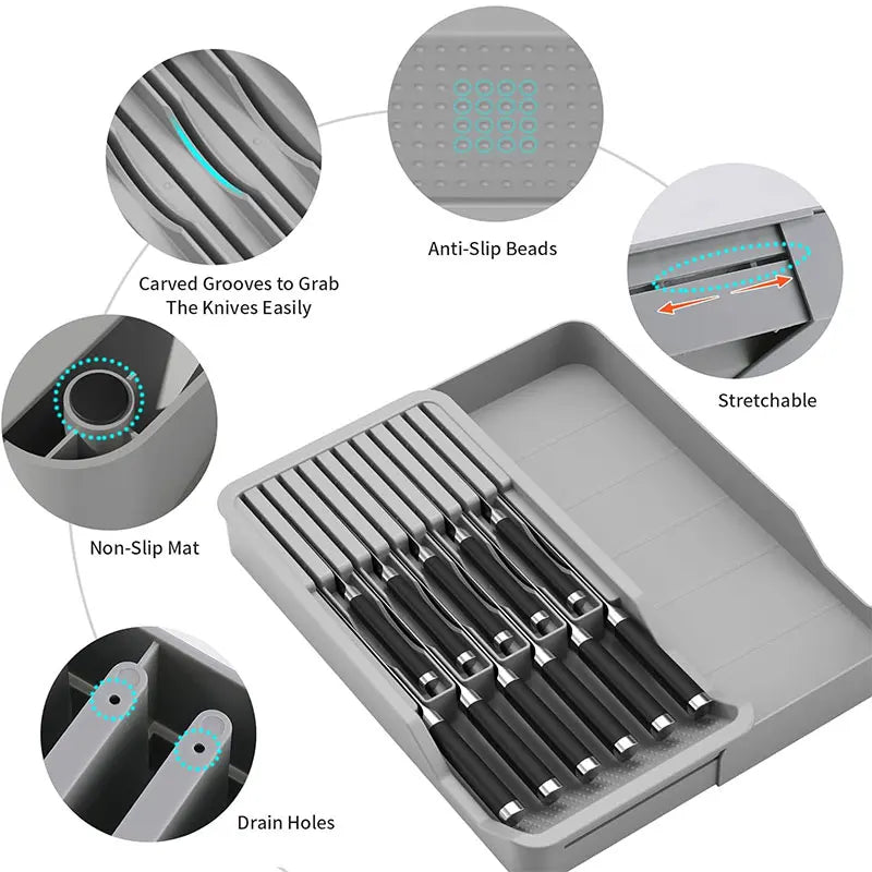 Expandable Knife Block Drawer Insert – Holds 11 Knives