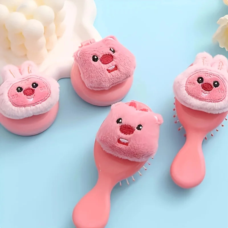 Plush Pink Bear Mini Hair Brush & Mirror Set | Travel Ready