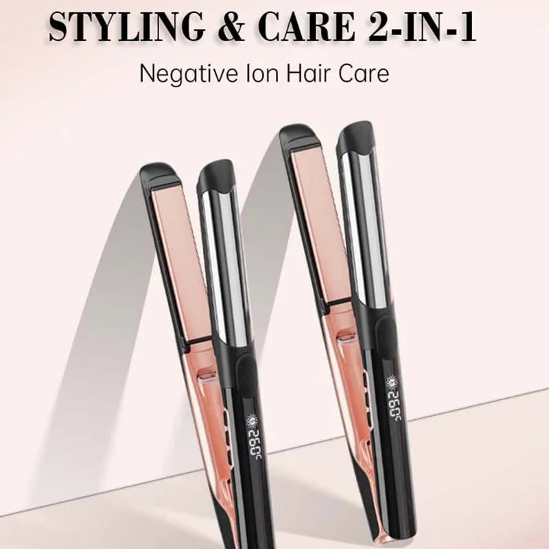 2-in-1 Vibrating Ceramic Hair Straightener & Curler Flat Iron
