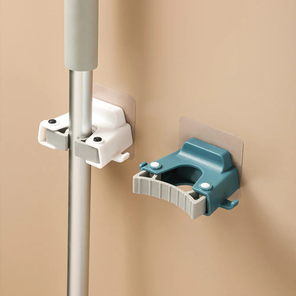Punch-Free Wall-Mounted Mop Holder Rack with Hook | ABS Clamp