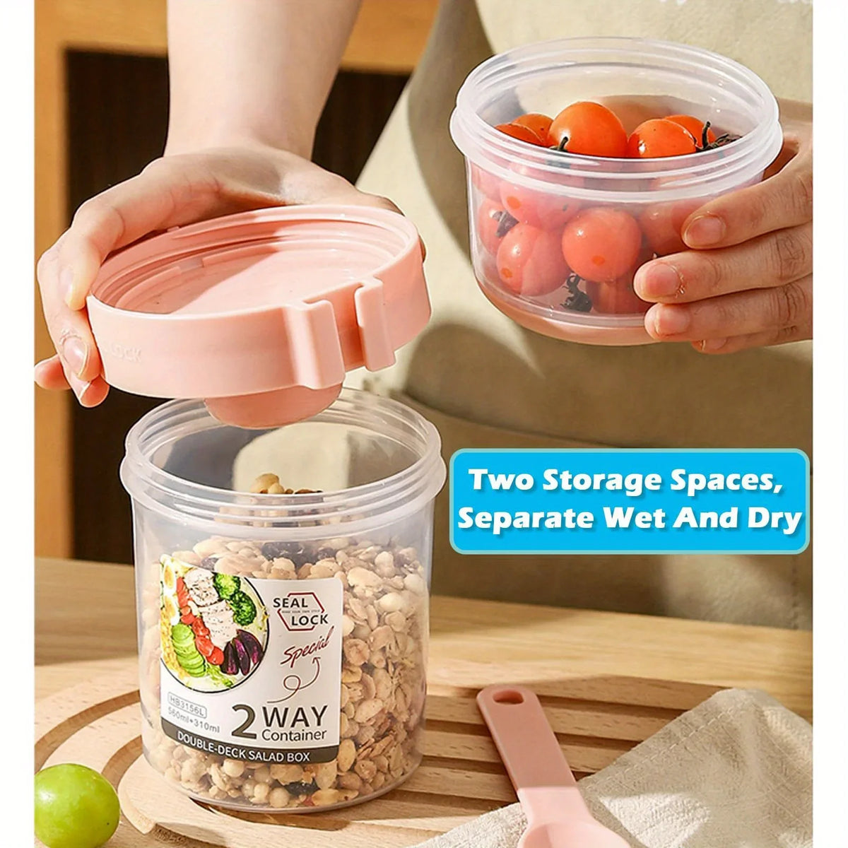 Portable Salad Cups Container Plastic Lid Fork Overnight Cup