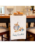 Happy Hanukkah Cotton Tea Towel – Dreidel & Coins Flour Sack