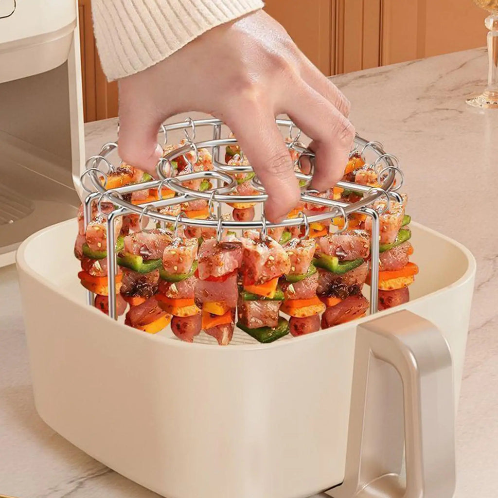 Stainless Steel BBQ Skewer Rack – Air Fryer & Oven, 24 Skewers