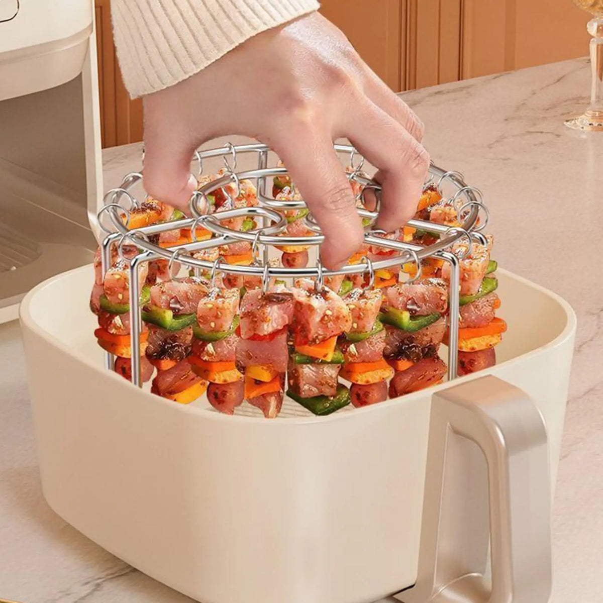 Stainless Steel BBQ Skewer Rack – Air Fryer & Oven, 24 Skewers