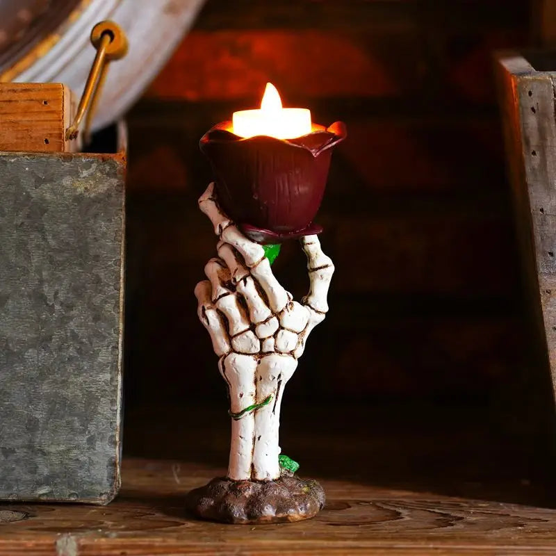 Halloween Skeleton Hand Rose Candlestick Decoration Resin Home Retro