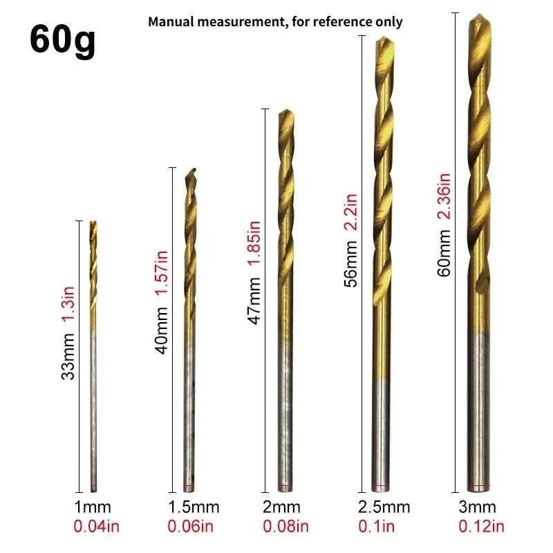 50-Piece Titanium Twist Drill Bit Set 1–3mm | Mini HSS Bits