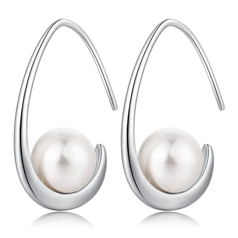 Huitan Simulated Pearl Drop Earrings – Elegant Women's Jewelry