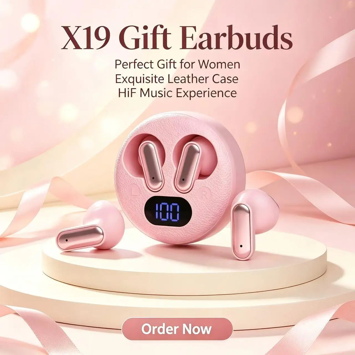 X19 Bluetooth Earphones HiFi TWS – Leather Case & LED Display