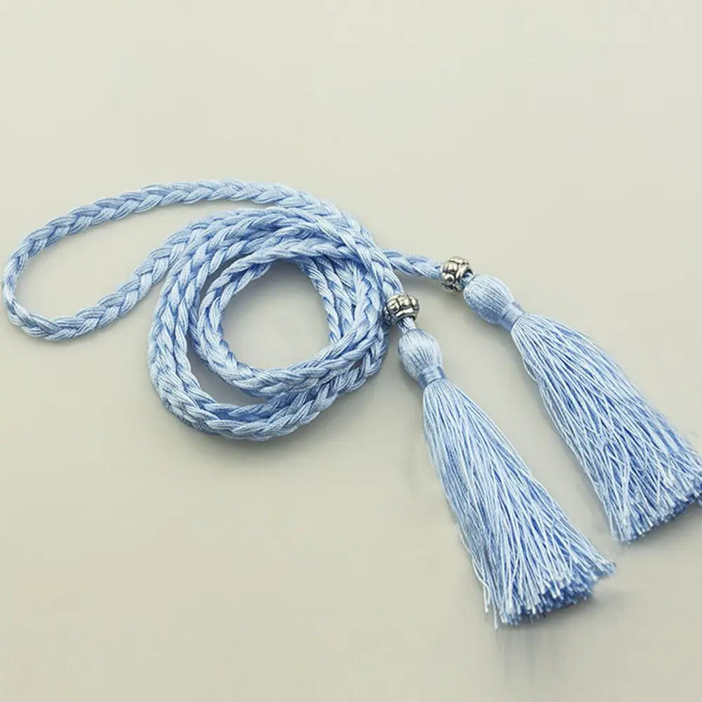 Women's Braided Tassel Waist Belt – Woven Rope Dress Belt