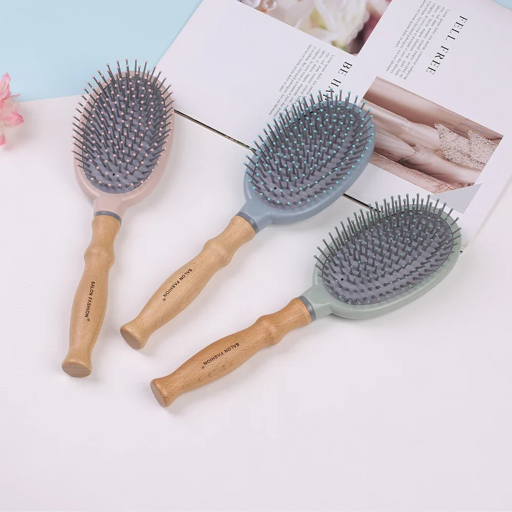 Wooden Handle Anti-Static Air Cushion Hair Brush & Comb