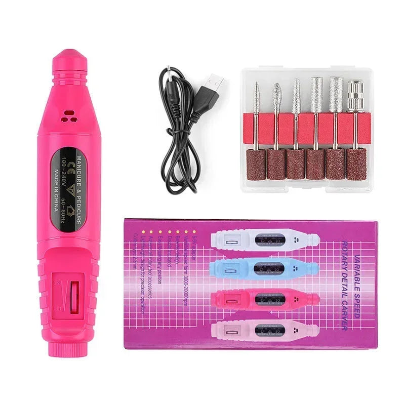 Electric Nail Drill Machine USB Plug & Milling Cutter Set