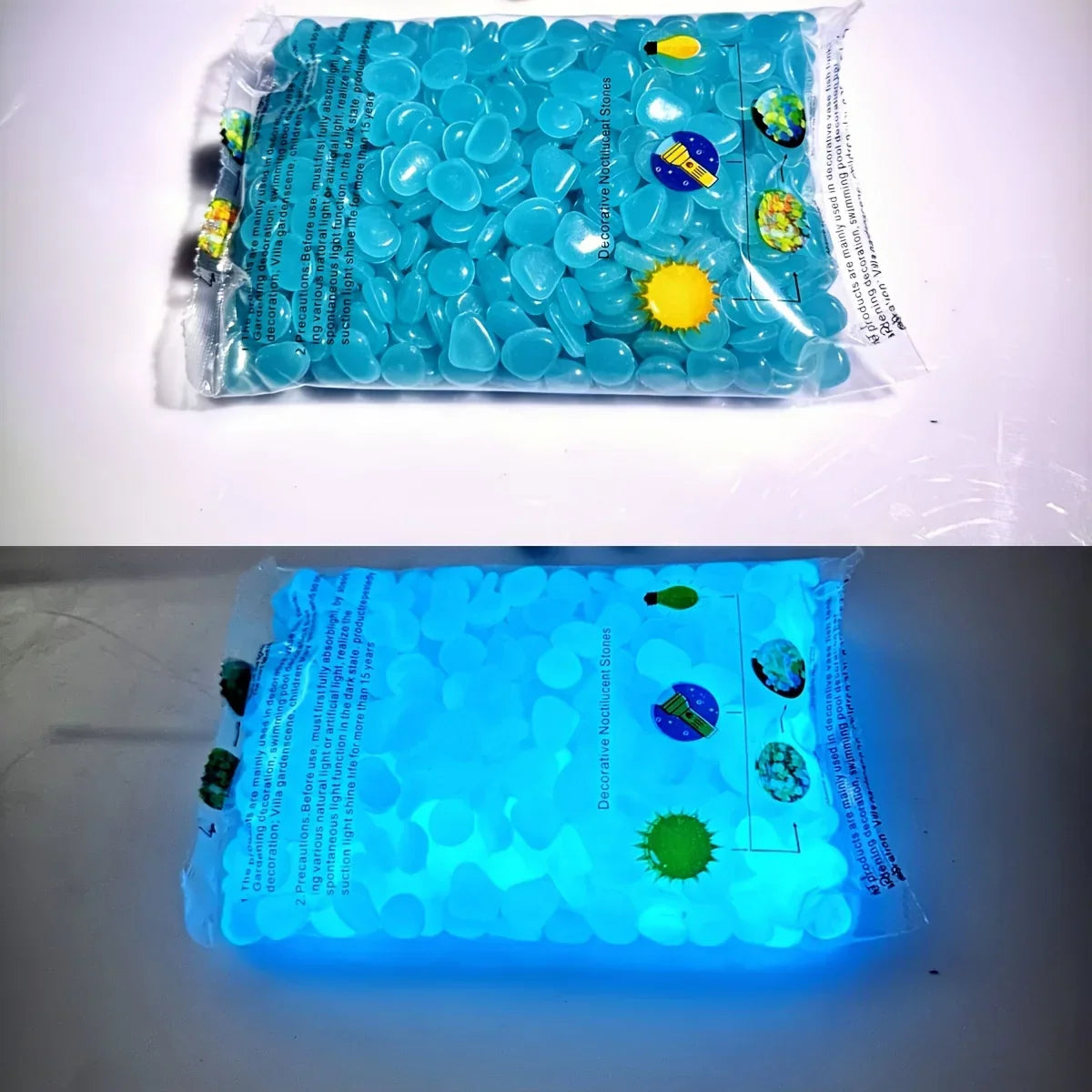100 Glow in the Dark Pebbles – Luminous Garden & Aquarium Stones