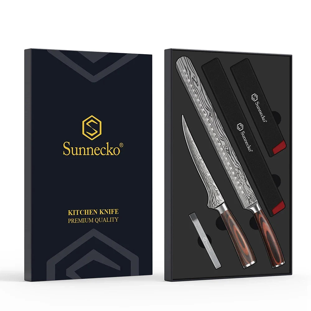 Sunnecko BBQ Carving Knife Set – 12" Slicing & 7" Boning Knife