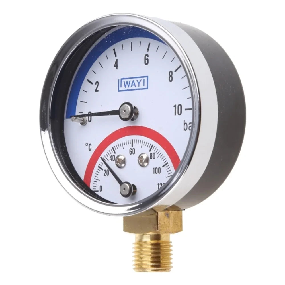 2-in-1 Pressure Gauge Thermometer 10 Bar Temperature Up 120 C Floor