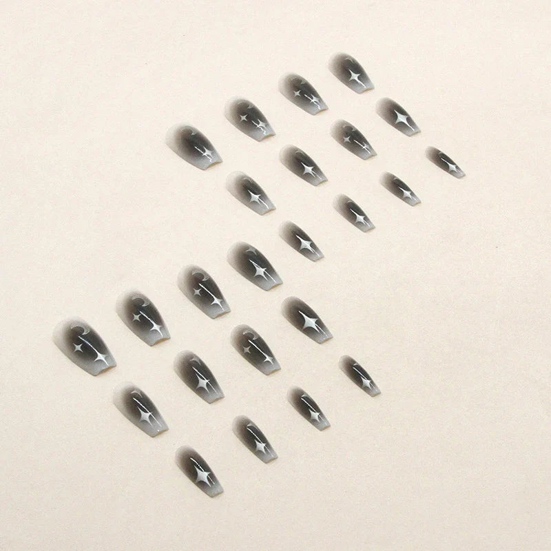 Y2K Black Ballet Press-On Nails Moon Star Design 24pcs