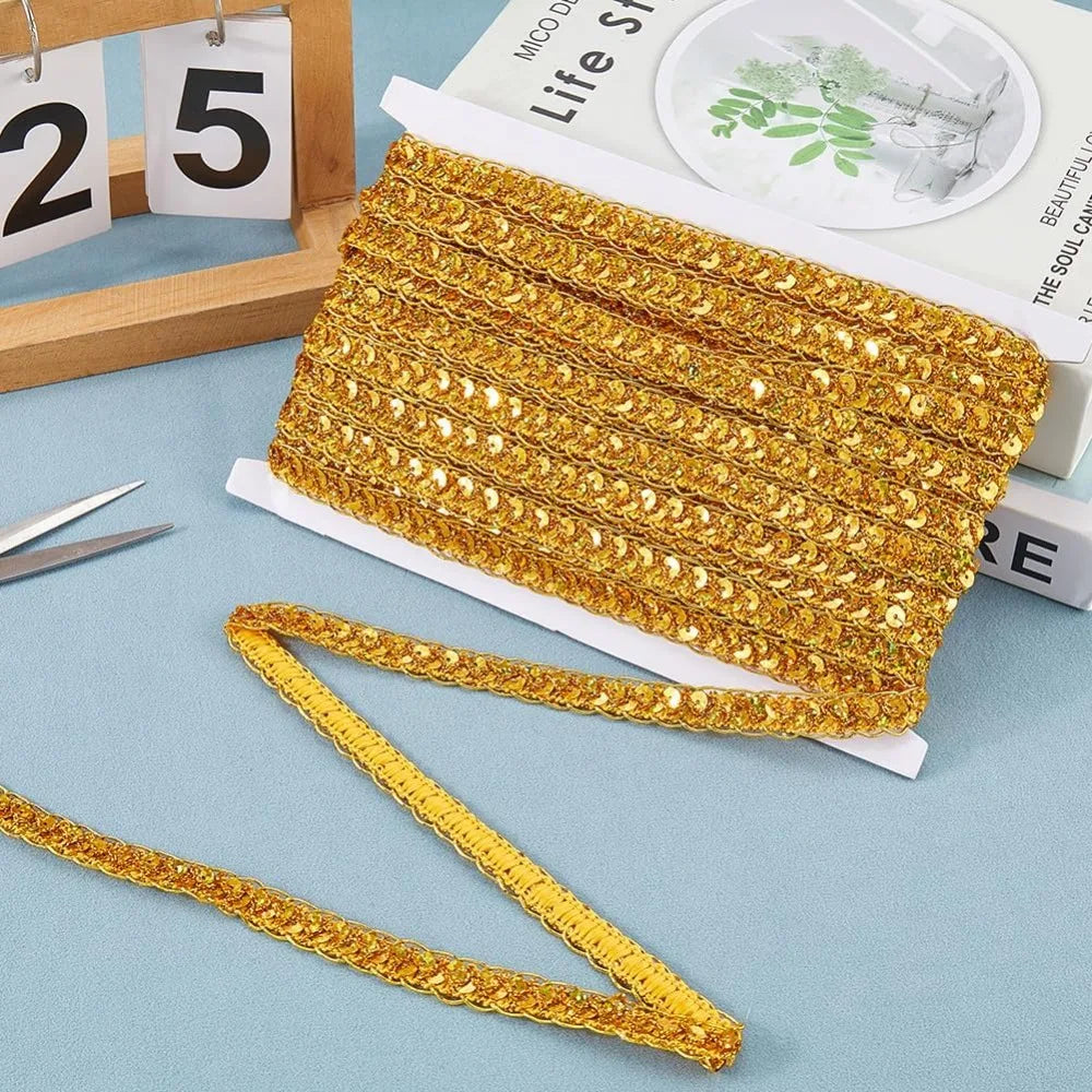 Gold Metallic Sequin Lace Trim Ribbon 14.22 Yds – Craft Sewing