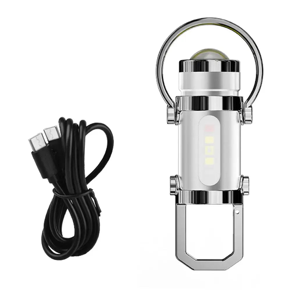 Mini Keychain LED Flashlight – 8 Modes, Power Bank, Type-C