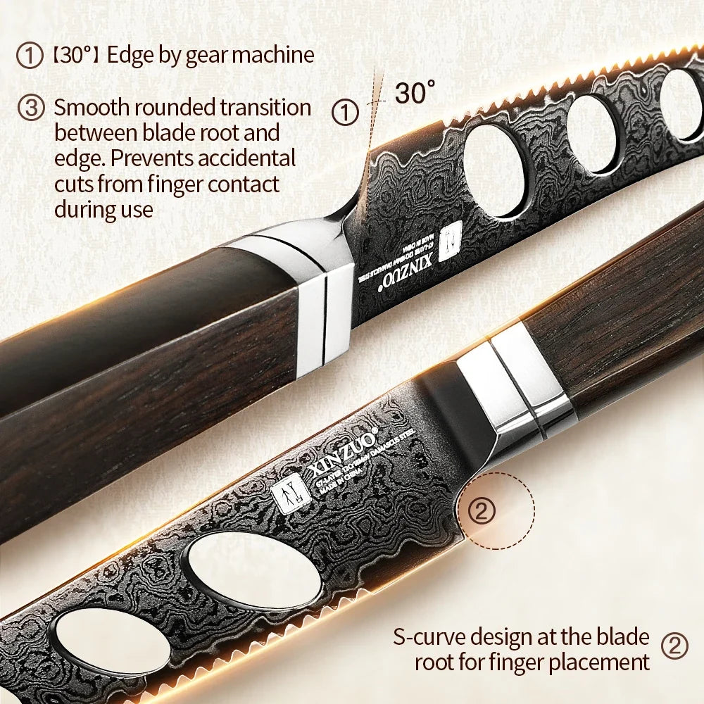 XINZUO Damascus Steel Cheese Knife 5.12" – Ebony & G10 Handle
