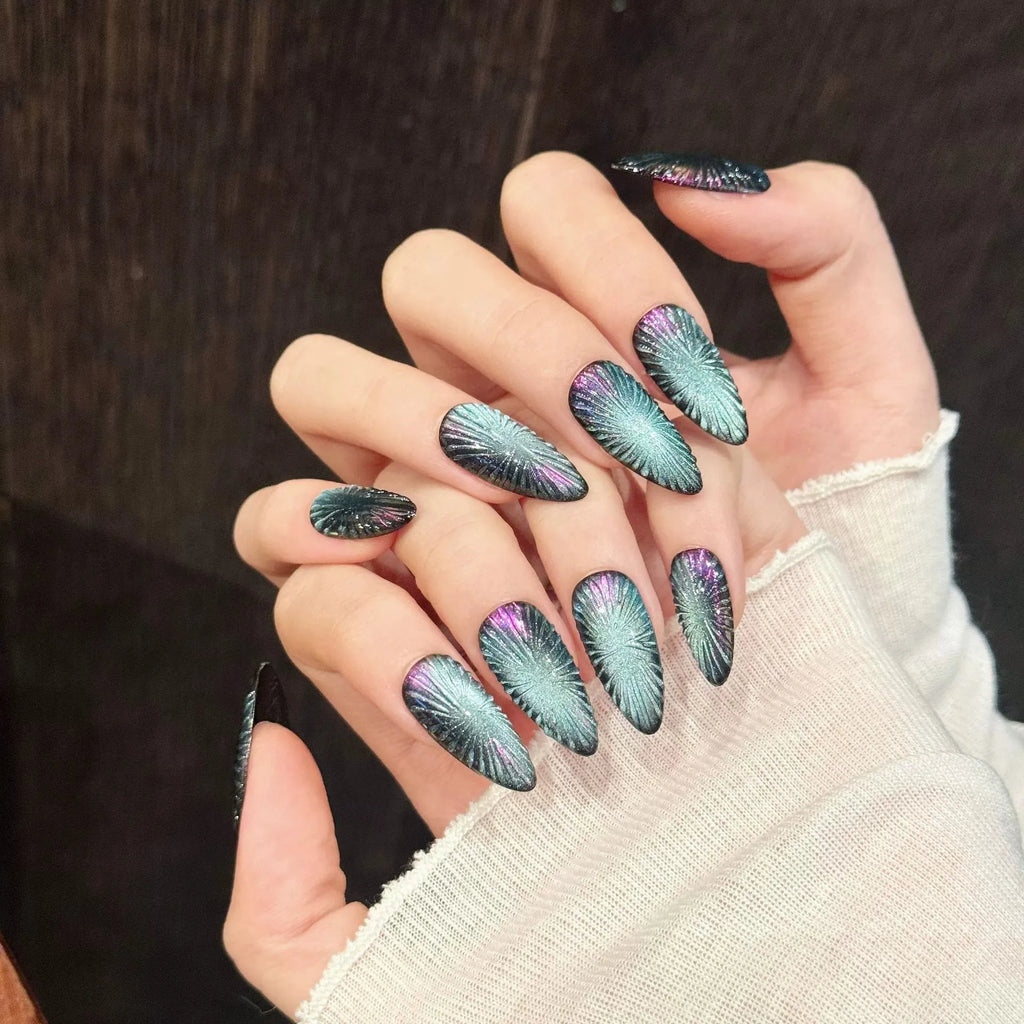 10pcs Cat's Eye Y2K Press On Nails – Almond Blush French Tips