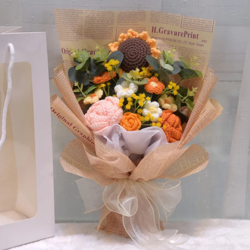Artificial Flower Crochet Bouquet Handmade Anniversary Sunflower