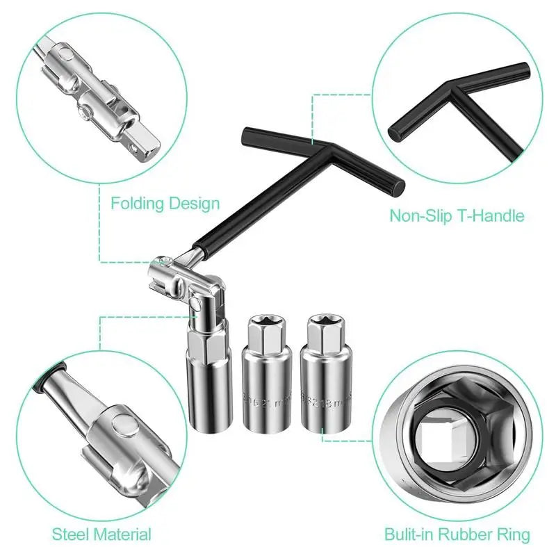 4-Piece T-Shape Spark Plug Socket Wrench Set 16/18/21mm